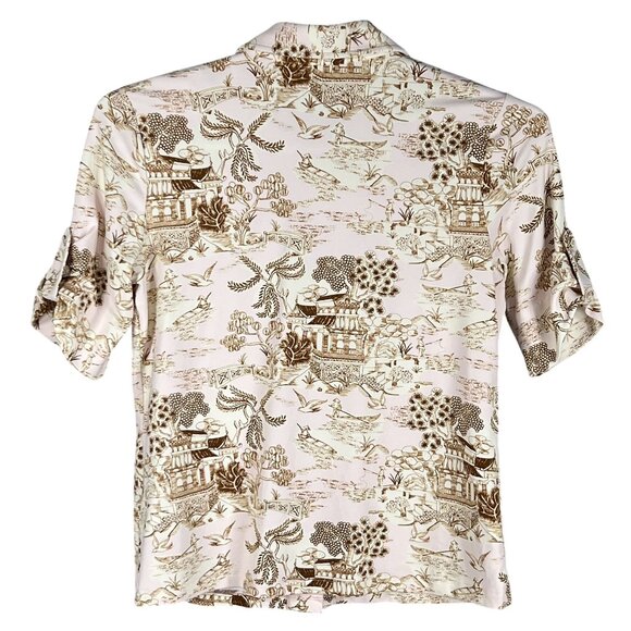 J.McLaughlin Womens M Beige Brown Toile Print Button Up Blouse Catalina Cloth Ar - Picture 8 of 14